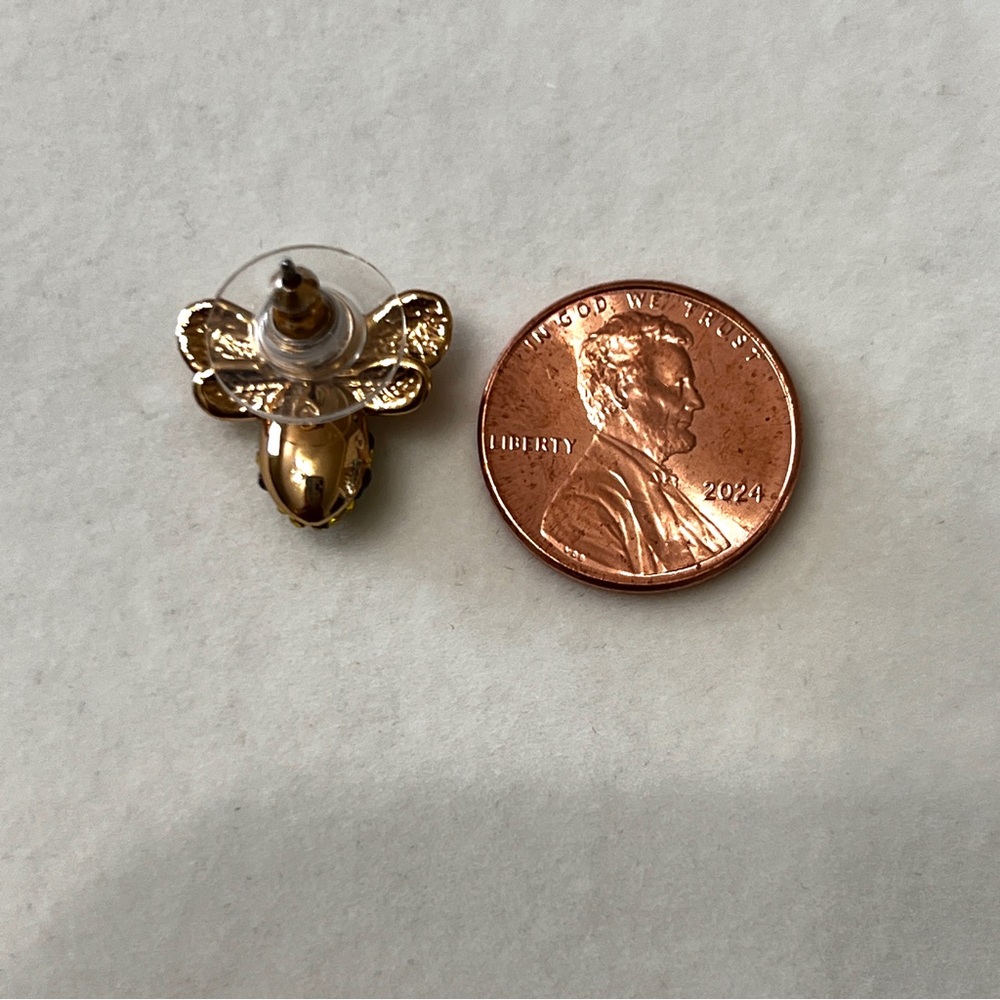 Kate Spade Picnic Perfect Pave Crystals Gold Plated Bee Stud Earrings - Picture 4 of 5